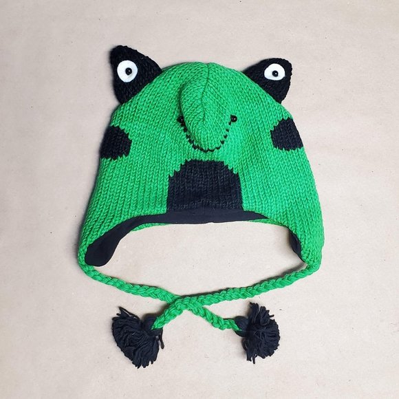 Wool Hat Frog Design One Size Green - Picture 1 of 5
